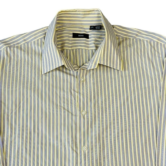 Hugo Boss Men’s Button Down Striped Dress Shirt. Purple/Bl Yellow 18 34/35 #1209 - Picture 1 of 5